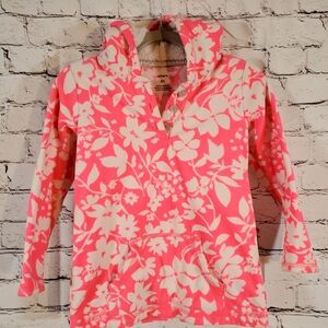 Carters Pink & White Pullover Quarter Button Fleece Hoodie Size 4T Floral